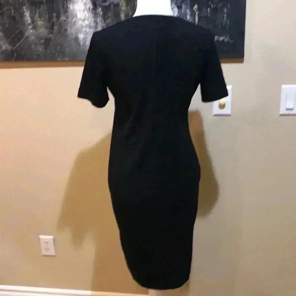 H&M Black Crew Neck Midi Bodycon Short Sleeved Dress-M - Picture 2 of 8